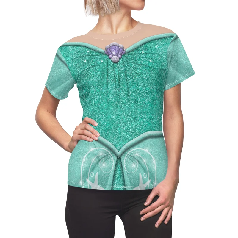 Ariel Green Women's Shirt, The Little Mermaid Evening Costume Comfortable Flowing Short Sleeve