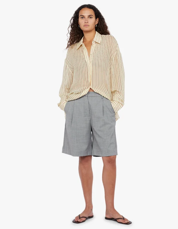 Anise Shirt - Butter/ Plum Stripe Stylish Split-Hem Short Shirt