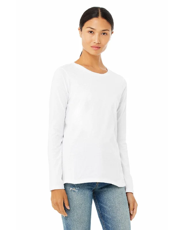 Bella+Canvas Ladies Long Sleeve T-Shirt | White Houndstooth Herringbone Solid