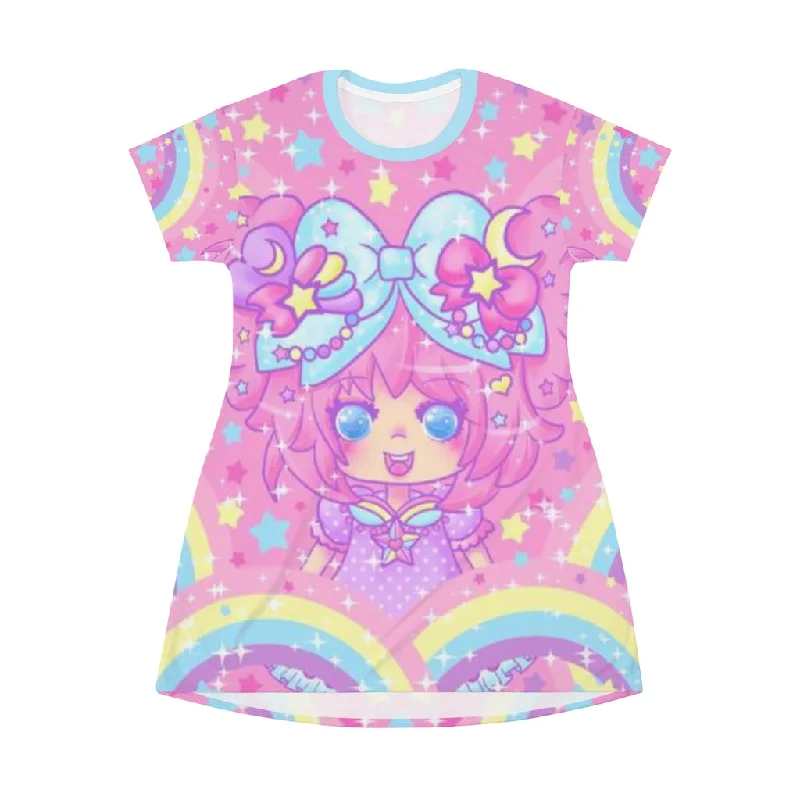 Bubbles Rainbow Land All Over Print T-Shirt Mini Dress Print Jacquard Patchwork