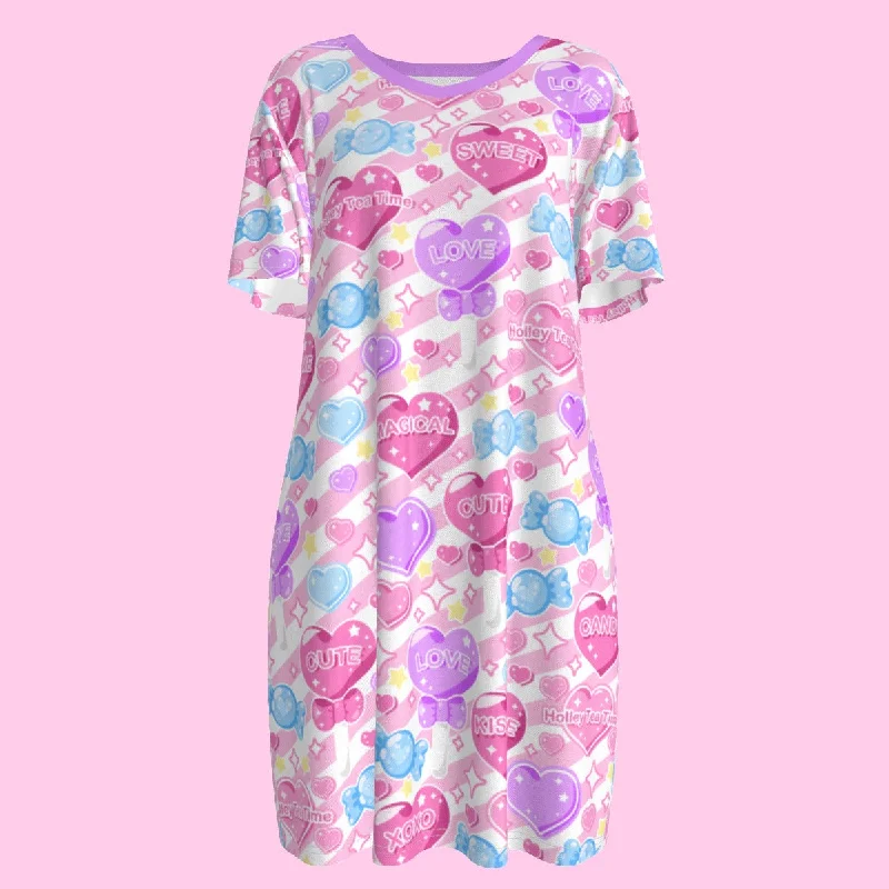 Candy Love Hearts (Colorful Cutie) Women's T-shirt Dress Welt Pockets Slit Pockets Flap Pockets