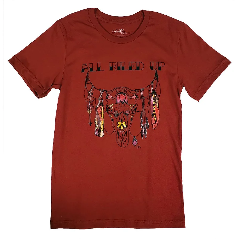 Catchfly All Riled Up Cardinal Red Womens Tee Lace Blend Ribbed Blend Corduroy Blend