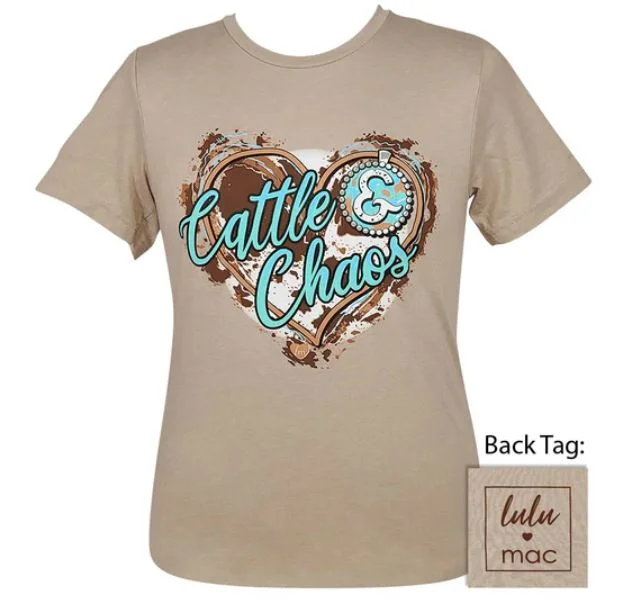 Cattle & Chaos Tan Shirt by Lulu Mac Classic V-Neck Short Shirt