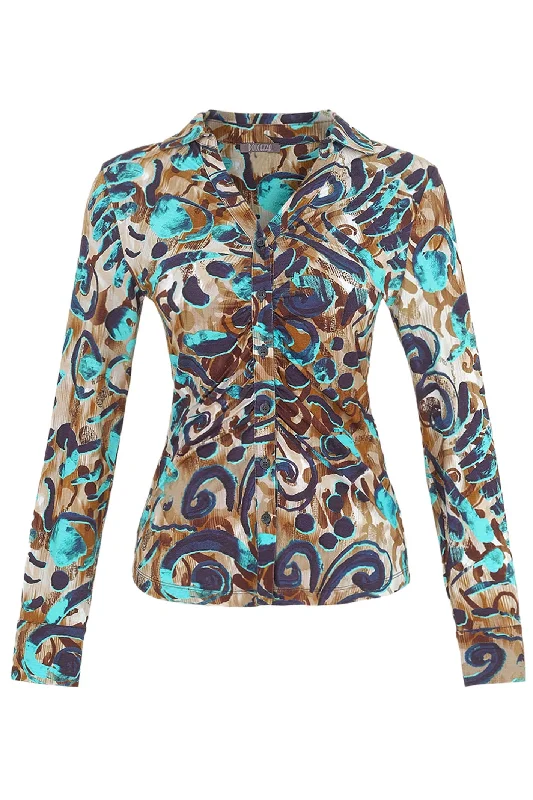 Dolcezza 74102 Shirt brown Fascination With Colours Print Elegant Draped Short Shirt