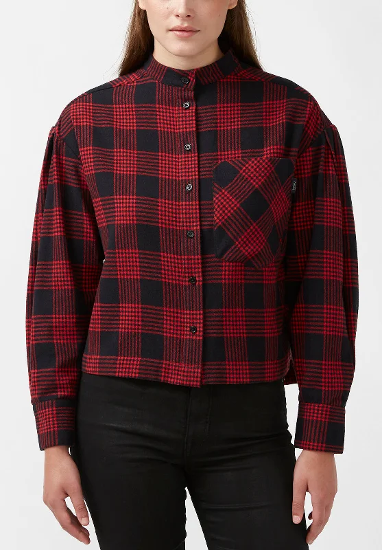 Ellera Women's Long-sleeve Shirt in Black and Red Plaid - WT0069F Elegant Button-Down Short Shirt