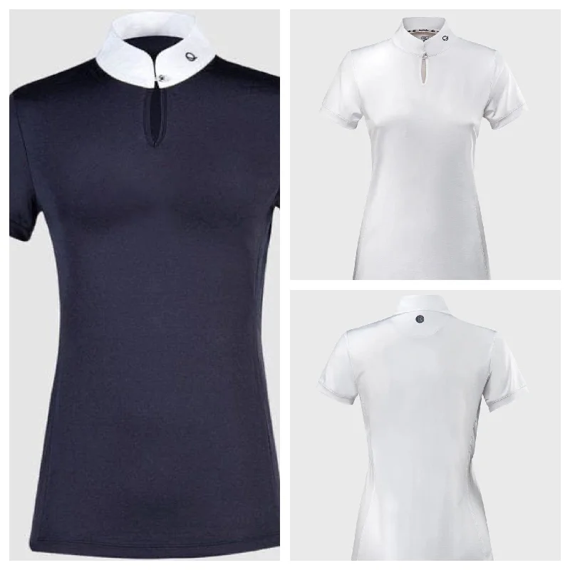 EQODE by Equiline- Women's Show Shirt Keyhole Collar Elegant Draped Short Sleeve