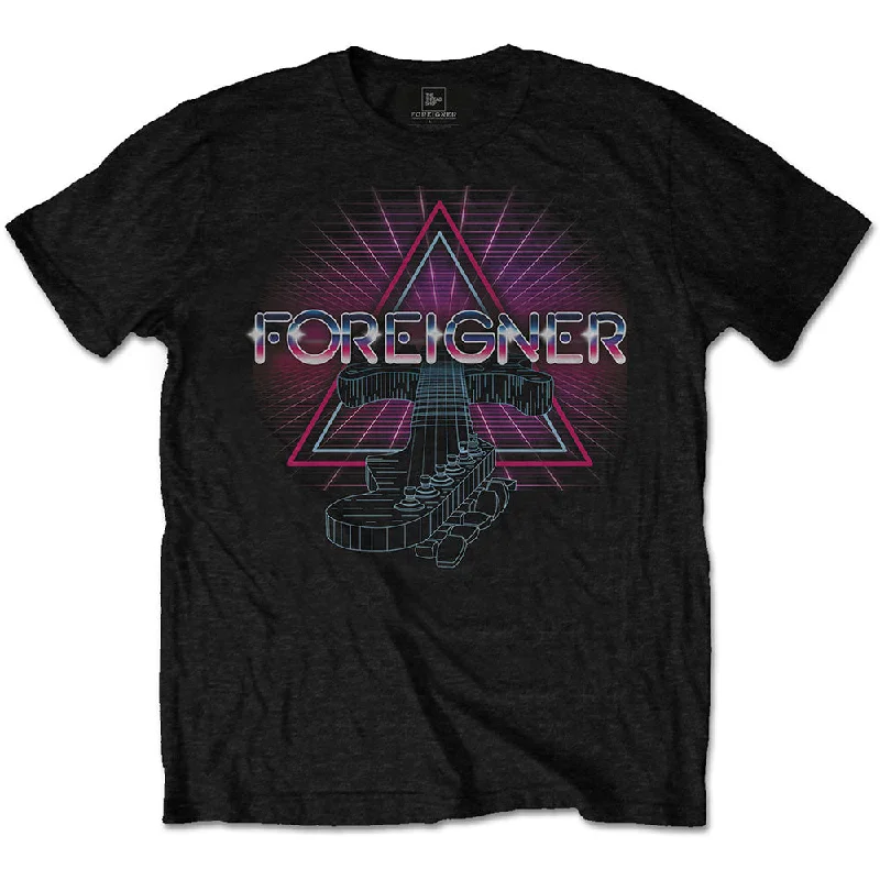Foreigner | Official Band T-Shirt | Neon Guitar Nylon Fabric Polyester Fabric Spandex Fabric Foreigner | Official Band T-Shirt | Neon Guitar Nylon Fabric Polyester Fabric Spandex Fabric