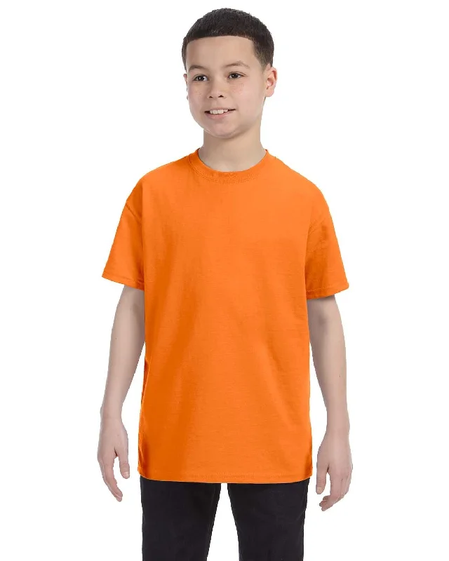 Gildan Youth Lightweight 100% Cotton T-Shirt | S Orange Asymmetrical Pockets Print