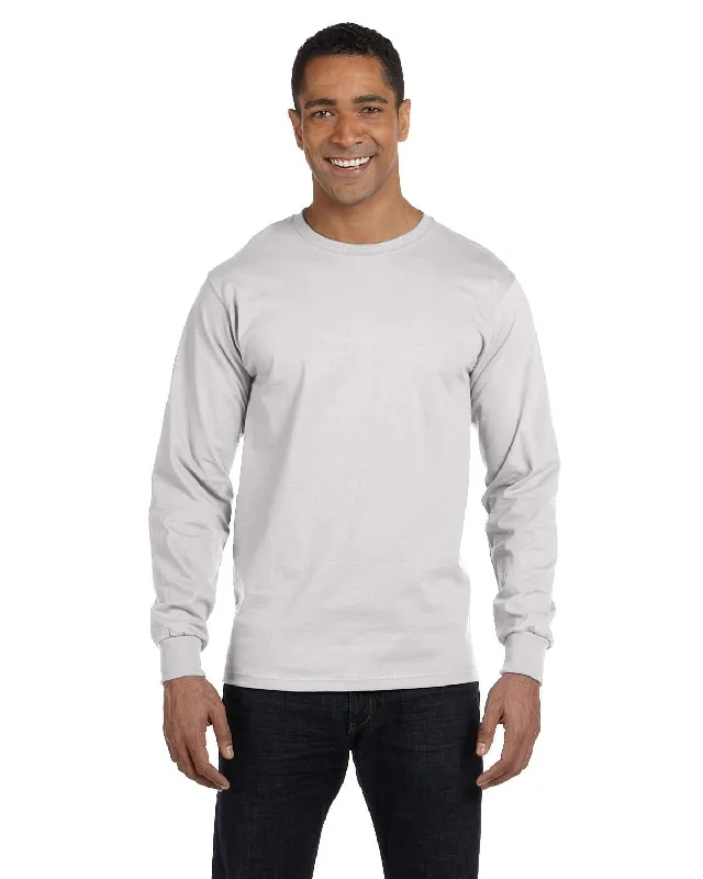 Hanes Long Sleeve Beefy-T T-Shirt | Ash Collared Crew Neck Turtle Neck