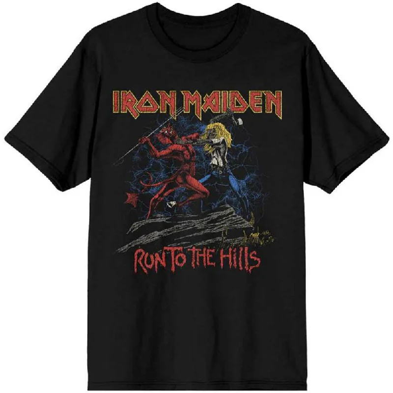 Iron Maiden | Official Band T-Shirt | Number of the Beast Run To The Hills Distress Front Pockets Side Pockets Patch Pockets Iron Maiden | Official Band T-Shirt | Number of the Beast Run To The Hills Distress Front Pockets Side Pockets Patch Pockets