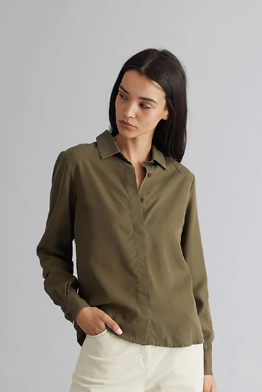 Kenji Shirt Khaki Fashionable Draped Short Sleeve