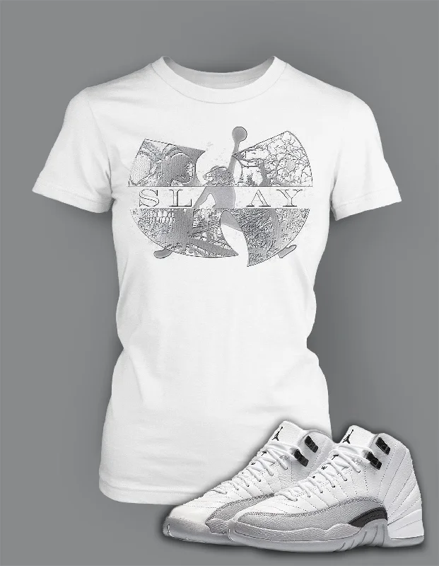 Ladies Bella T Shirt To Match Retro Air Jordan 12 Wolf Grey Shoe Trendy Tie-Front Short Shirt