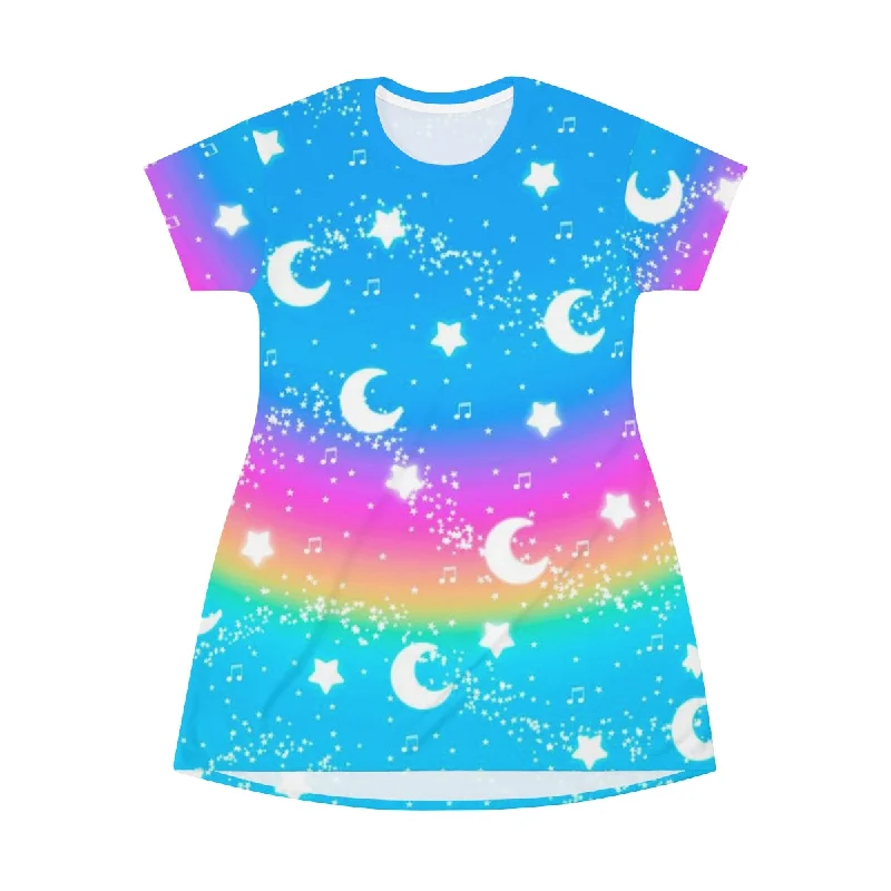 Magical Fairy Time (Rainbow Sunny Day) All Over Print T-Shirt Mini Dress Collared T-Shirt Boat Neck A-Line