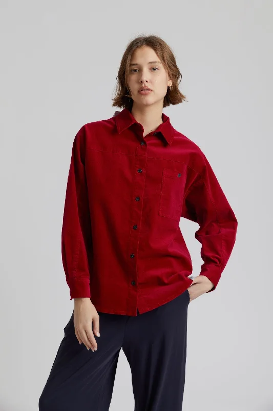 Midnight Cotton Needle Cord Shirt Cherry Trendy Short Sleeve Blouse