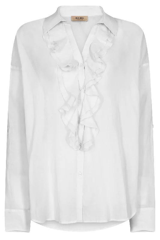 Mos Mosh 153740 MMJelena White Ruffle Front Voile Shirt Trendy Short Sleeve Tunic