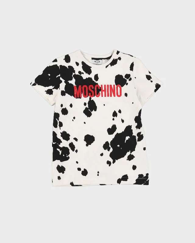 Moschino Teen White Patterned T-shirt - XS Collared T-Shirt Boat Neck A-Line