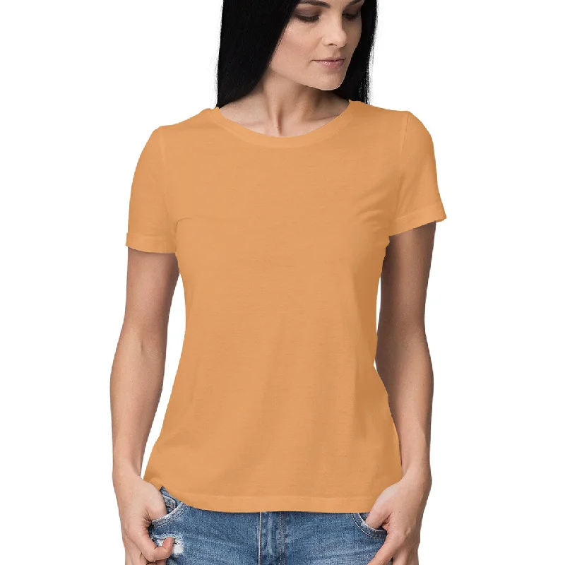 Mustard Yellow - Plain Women's T-shirt Zippered Front Buttoned Front Snap Front