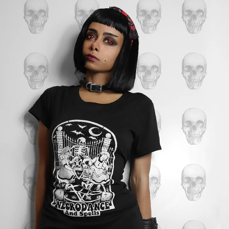 Necrodance And Spells Black Graphic T Shirt Classic Short Sleeve Blouse