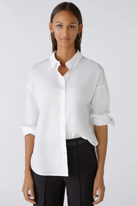 Oui 87718 Optic White Dropped Shoulder Shirt Comfortable Peplum Short Shirt