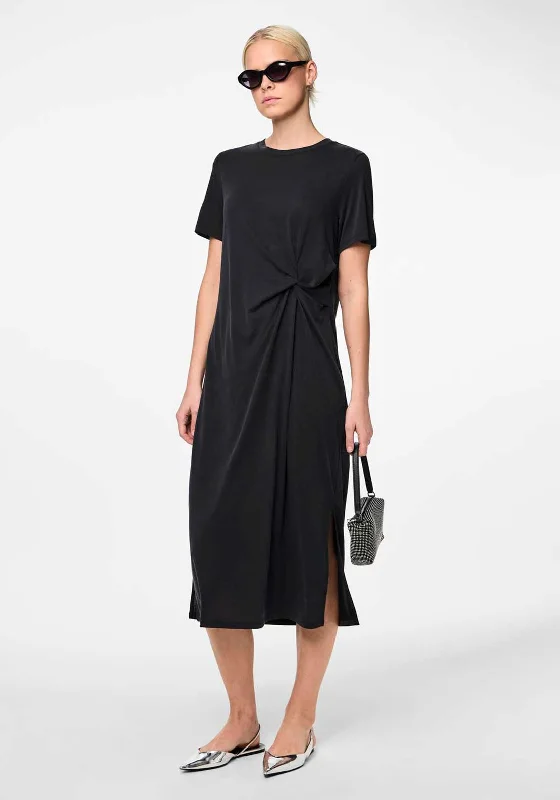 Pieces Anora Knot Detail T-Shirt Dress, Black Terry Blend Velvet Blend Canvas Blend