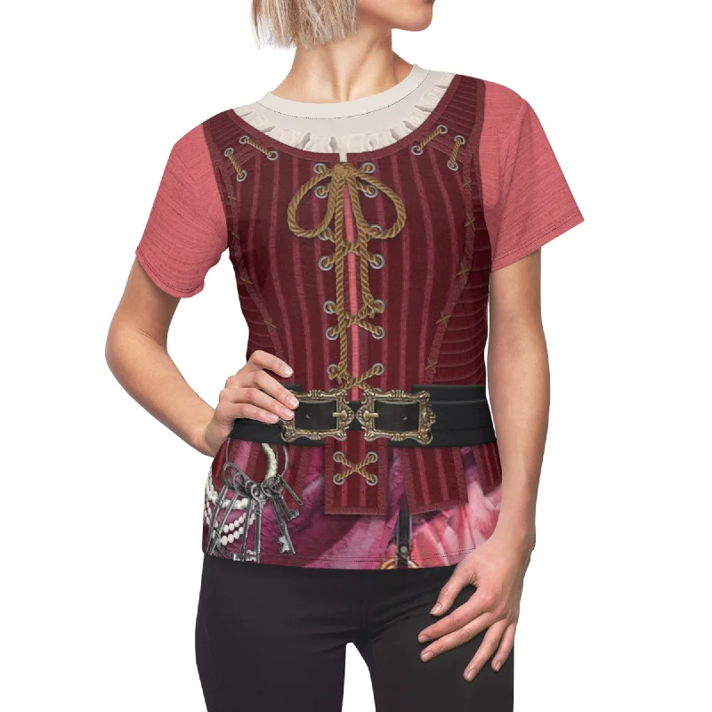 Redhead Women's Shirt, Pirates of the Caribbean Costume Chic Silk Short Sleeve Shirt