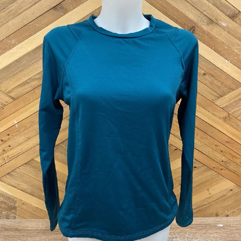 Spyder - Long Sleeved Shirt - MSRP $89: Dark Green, Blue -women-MD Elegant Draped Short Sleeve