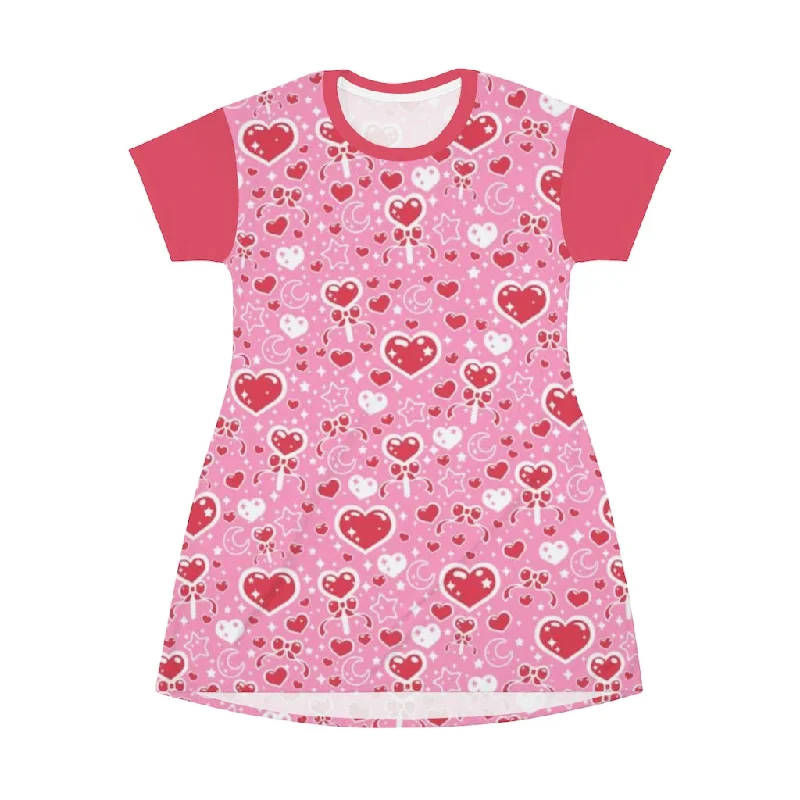 Sweet Feelings Pink All Over Print T-Shirt Mini Dress Chenille Fabric Brocade Fabric Lace Fabric