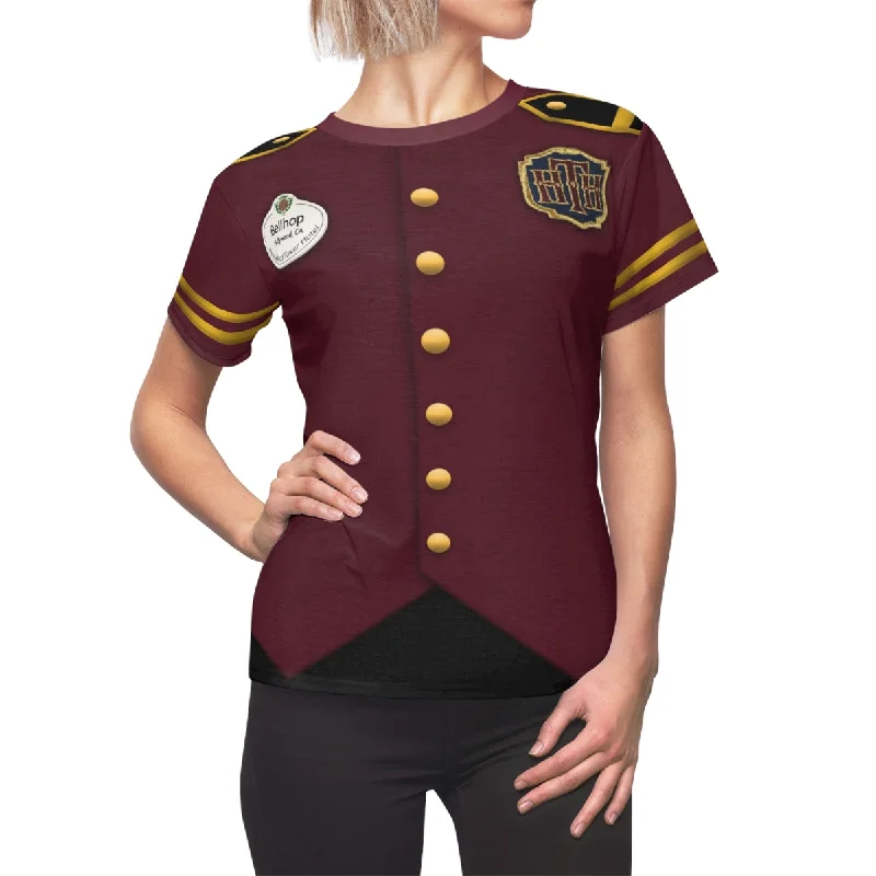 Tower of Terror Women's Shirt, Bellhop Halloween Cosplay Costume Soft Flowing Short Shirt