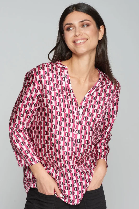 Vilagallo 31863 Silk Pink Geometric Shirt Soft Flowing Short Shirt