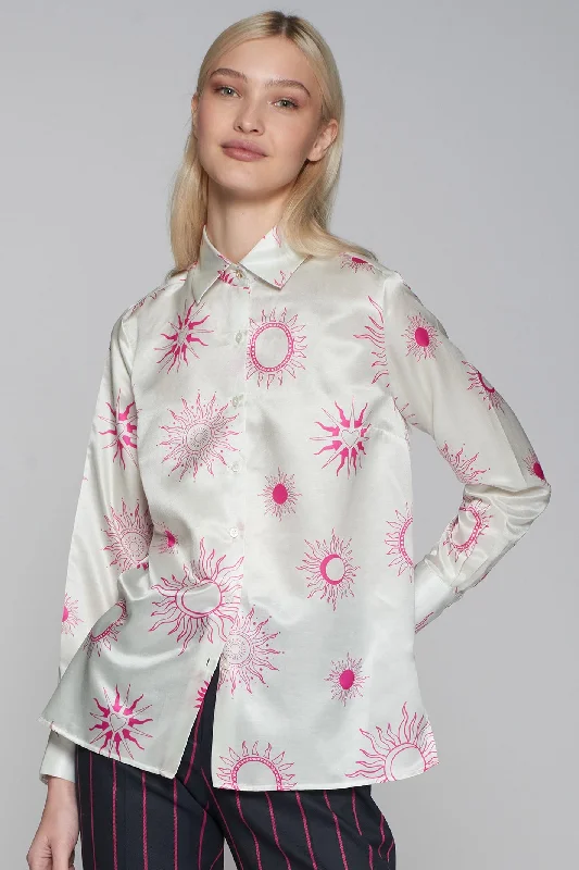 Vilagallo 31871 Astral Printed Silk Cotton Shirt Soft Silk Short Sleeve