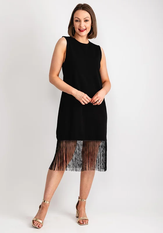 Vila Macia Fringe Trim T-Shirt Dress, Black Striped Floral Plaid