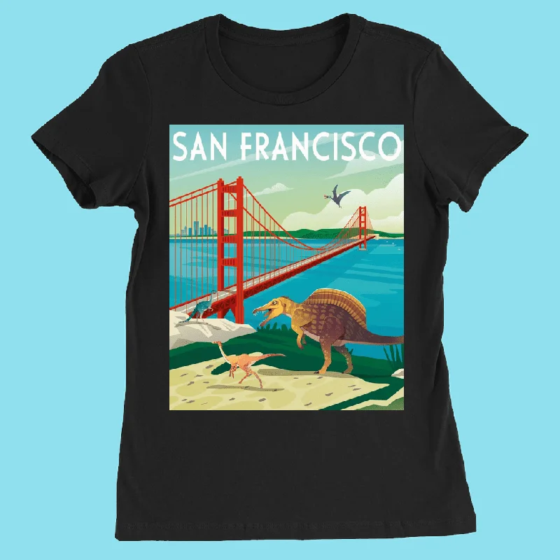 Women San Francisco T-Shirt Mesh Canvas Denim