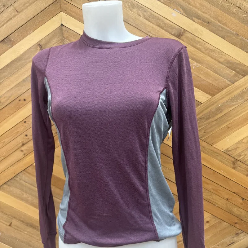 WOODS - Women's L/S Atheltic Shirt: Purple/Grey-women-MD Elegant Button-Down Short Shirt