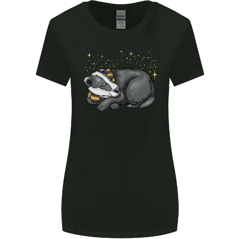 A Sleeping Badger Womens Wider Cut T-Shirt Graphic Embroidered Appliqued