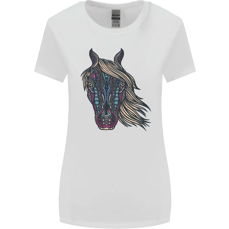 A Tribal Horse Equestrian Womens Wider Cut T-Shirt Machine Wash Dry Clean Hand Wash