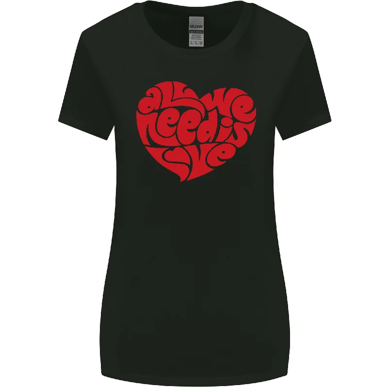 All You Need Is Love Heart Peace Womens Wider Cut T-Shirt Satin Blend Silk Blend Wool Blend