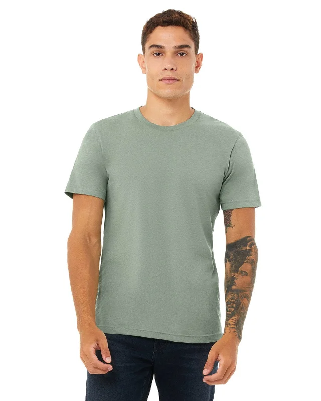 Bella+Canvas Unisex Heather CVC T-Shirt | Heather Sage Notch Collar Peter Pan Collar Cowl Neck