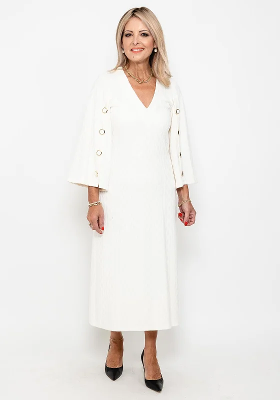 Camelot Buttoned Sleeve Knitted Maxi Dress, Cream Fashionable Off-Shoulder Maxi Dress Camelot Buttoned Sleeve Knitted Maxi Dress, Cream Fashionable Off-Shoulder Maxi Dress