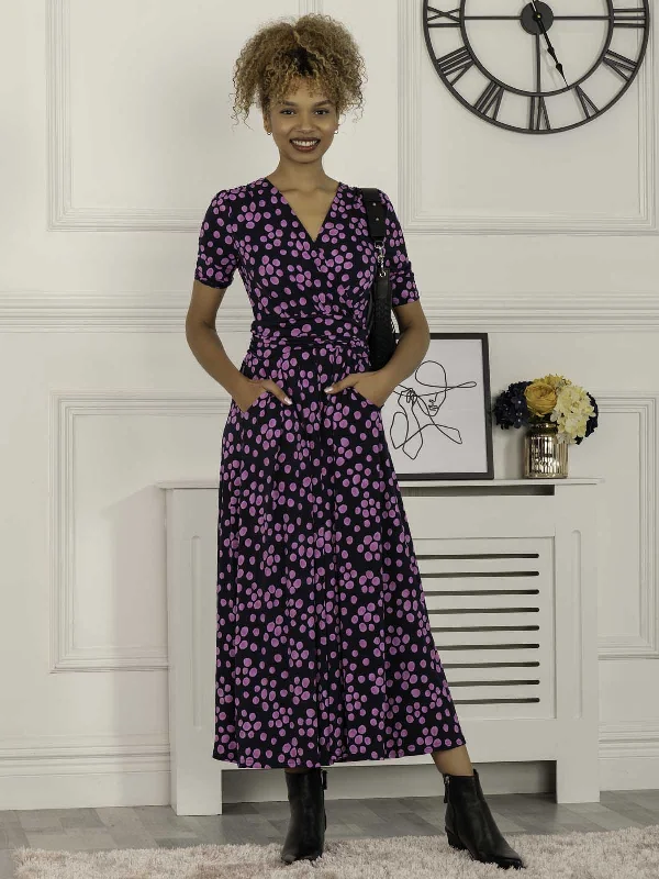 Coleen Wrap Maxi Dress, Navy Spot Fashionable Off-Shoulder Maxi Dress