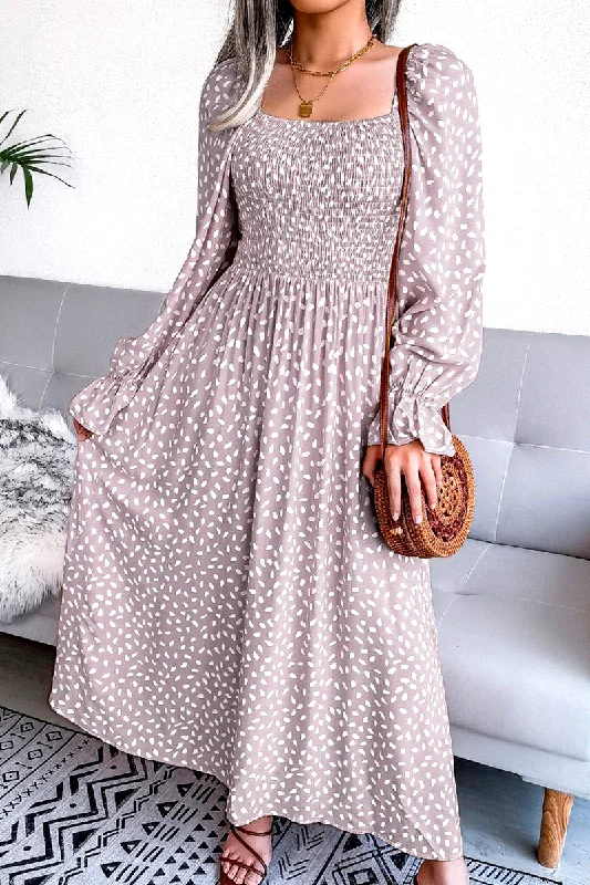 WOMEN OVERSIZED LOOSE FIT SQUARE NECK MAXI DRESS Cozy Maxi Dress with Slit