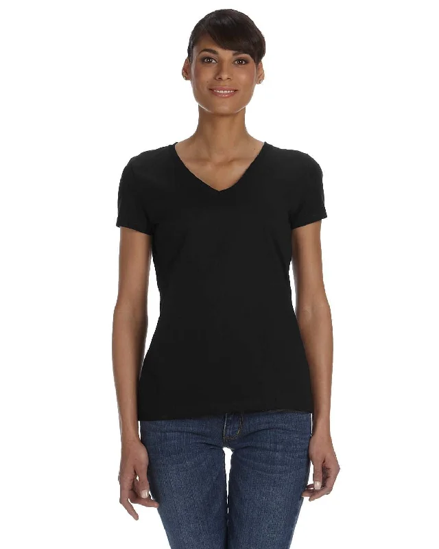 Fruit of the Loom Ladies 100% Heavy Cotton HD V-Neck T-Shirt | Black Denim Fabric Leather Fabric Suede Fabric