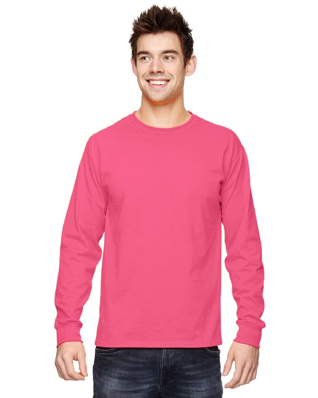 Fruit of the Loom Lightweight Long Sleeve T-Shirt | Neon Pink Satin Blend Silk Blend Wool Blend