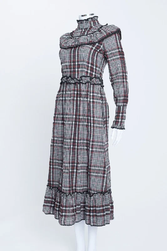 Check Print Cotton High Neck Maxi Dress Trendy Maxi Dress with Straps