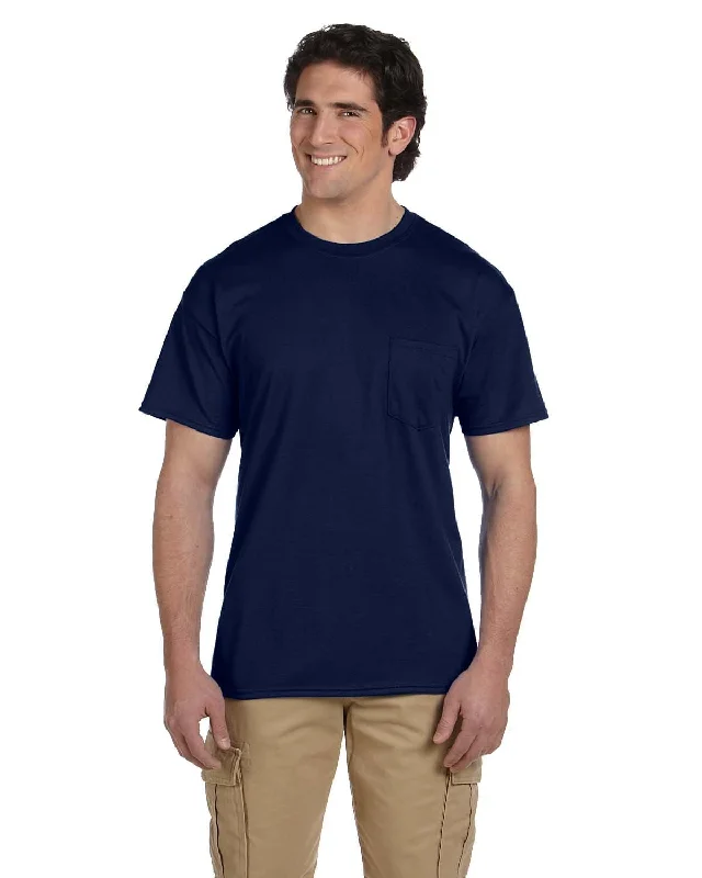 Gildan DryBlend 50/50 Pocket T-Shirt | Navy Hooded Caped Shawl Collar