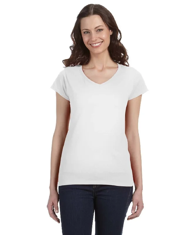 Gildan Ladies SoftStyle V-Neck T-Shirt | White Spandex Blend Rayon Blend Denim Blend