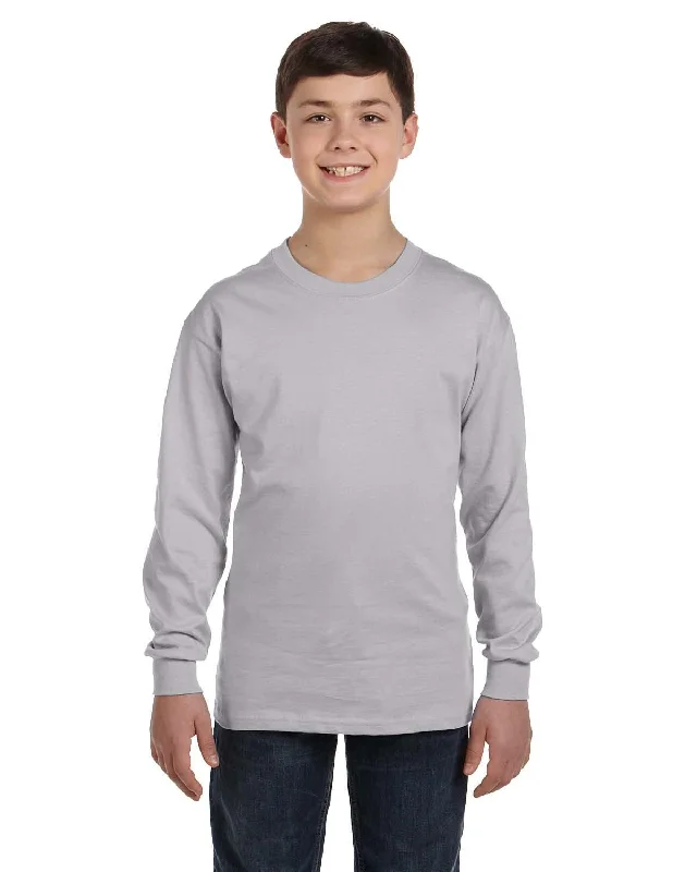 Gildan Youth Heavy Cotton Long Sleeve T-Shirt | Sport Grey Real Fur Shearling Chenille