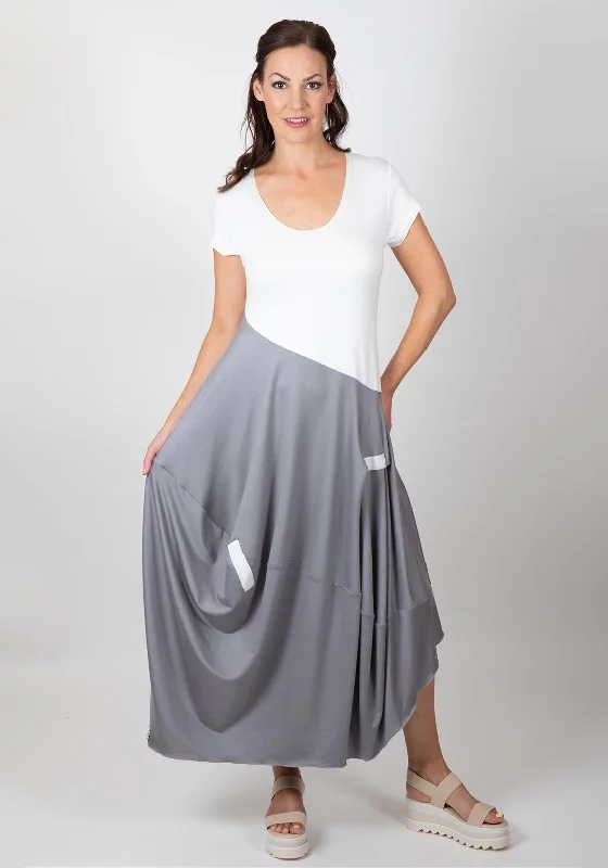 Inco Colour Block Casual Maxi Dress, Grey & White Chic Summer Maxi Dress