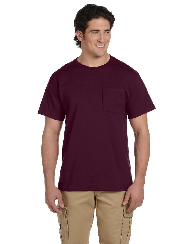 Jerzees 50/50 Pocket T-Shirt | Maroon Ribbed Striped Patterned