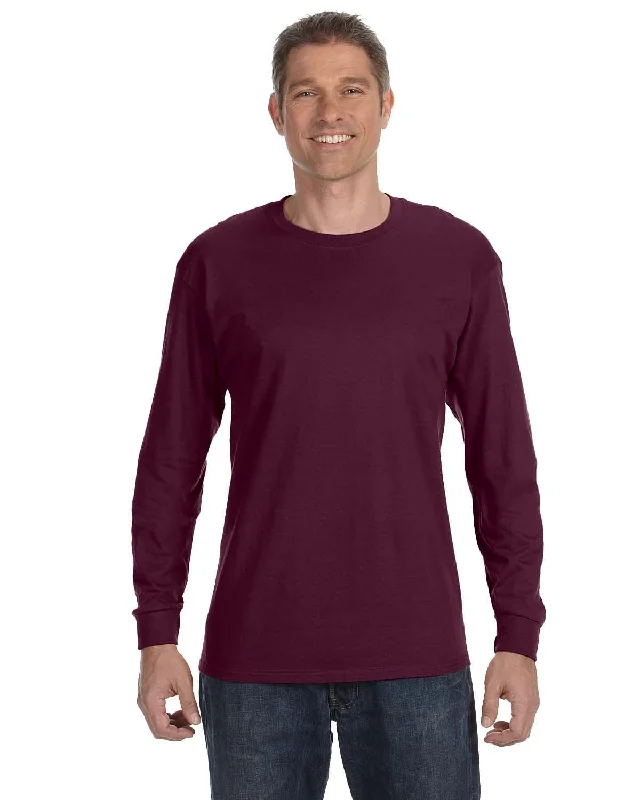 Jerzees DRI-POWER ACTIVE Long Sleeve T-Shirt | Maroon Collared T-Shirt Boat Neck A-Line