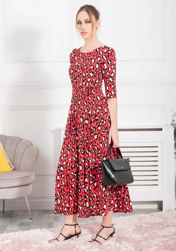 Jolie Moi Dorothy Animal Print Maxi Dress, Red Cozy Spaghetti Strap Maxi Dress
